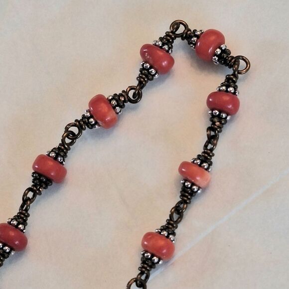 Handcrafted Artisan Turquoise and Coral St Francis Tenner Rosary Ginny Wolf - Picture 5 of 12